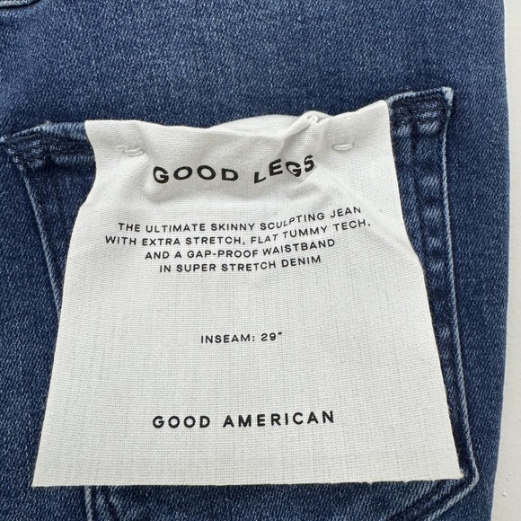 Good American Jeans Womens 0/25 Blue Good Legs High Rise Skinny Side Zip 29" - Picture 9 of 15
